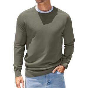 Mens Sweater Crewneck Pullover Long Sleeve Lightweight Sweater Plain Knit
